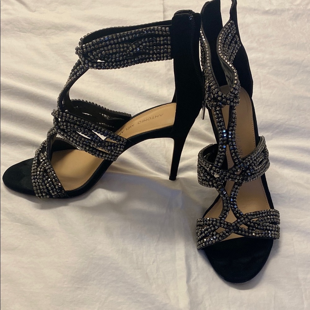 ANTONIO MELANI Black Rhinestone Heels